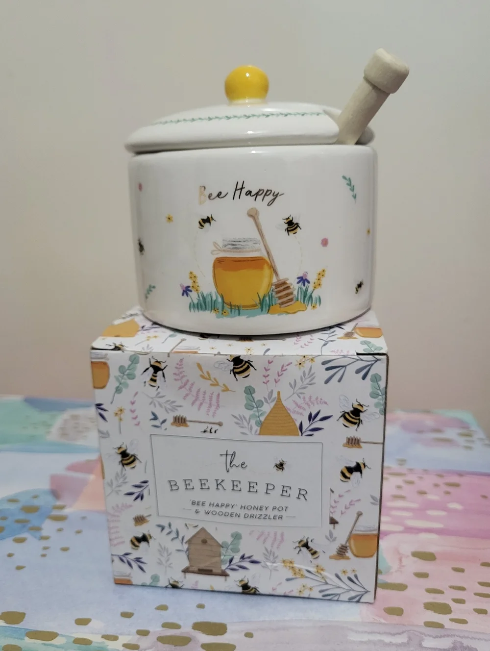 The Beekeeper 'Bee Happy' Honey Pot & Drizzler